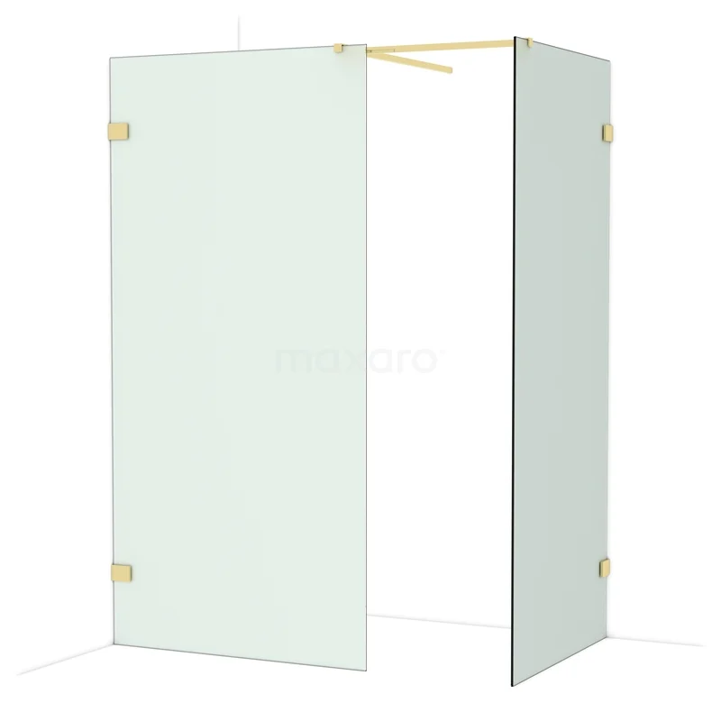 Diamond Walk-in shower | 100x90 cm Glanzend lichtgoud Frosted glass 2 fixed walls IDB1009527GLG Douchewand van helder glas met goudkleurige scharnieren, modern design voor de badkamer.