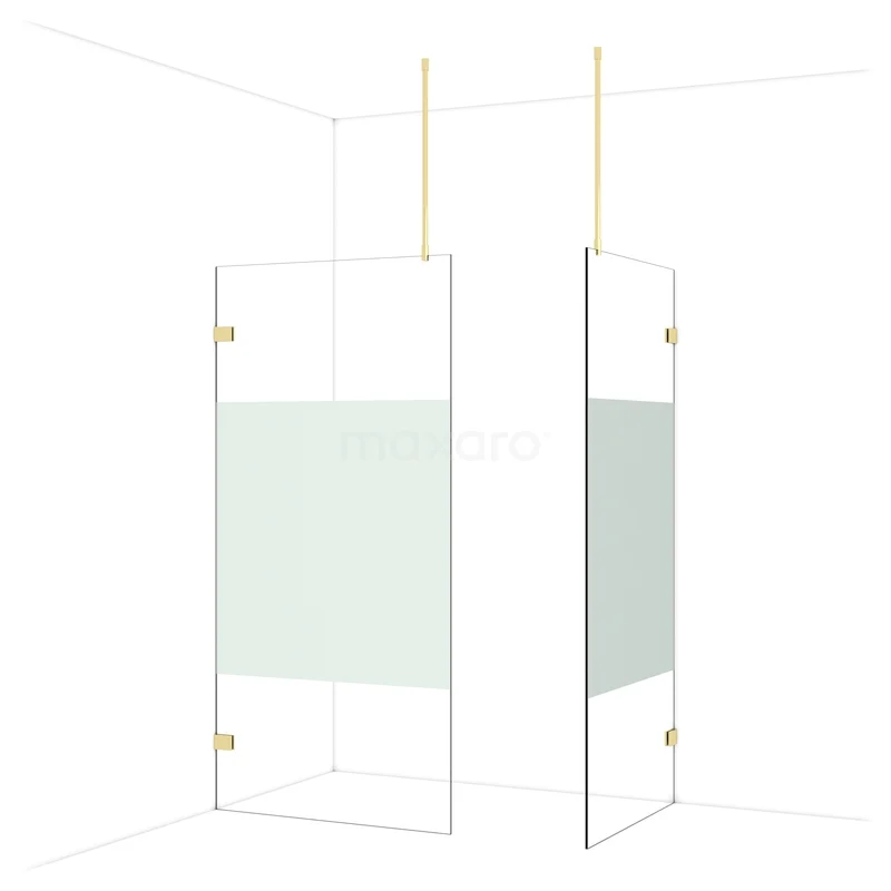 Diamond Inloopdouche | 100x90 cm Glanzend lichtgoud Helder met matte strook 2 vaste wanden IDB1009923GLG Diamond Inloopdouche | 100x90 cm Glanzend lichtgoud Helder met matte strook 2 vaste wanden IDB1009923GLG