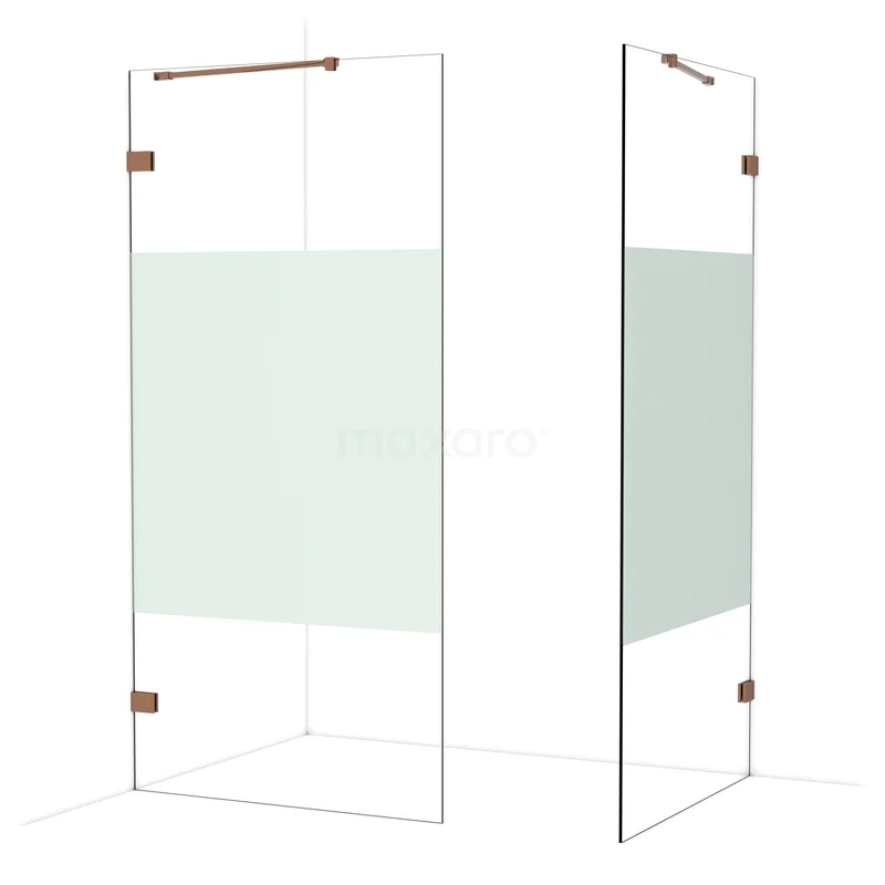 Diamond Walk-in shower | 100x100 cm Glanzend koper Clear with matt strip 2 fixed walls IDB1010423GKP Diamond Walk-in shower | 100x100 cm Glanzend koper Clear with matt strip 2 fixed walls IDB1010423GKP