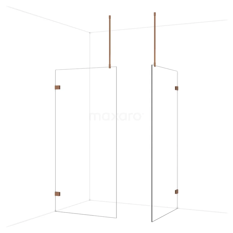 Begehbare Duschen IDB1010920GKP Glasene Duschwand mit minimalistischem Design, transparent, Eckaufstellung und goldfarbenen Scharnieren für luxuriösen Badezimmerstil.