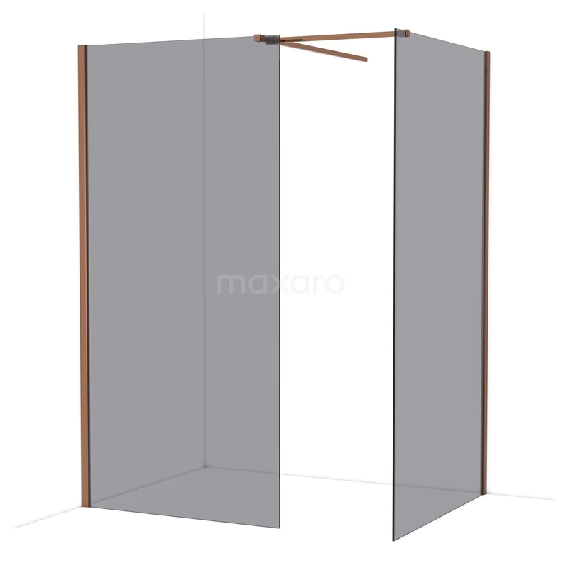 Diamond begehbare Dusche | 110x100 cm Glänzendes Kupfer 2 feste Wände IDB1011511GKP Begehbare Dusche mit bronzefarbenen Profilen, gläsernen Wänden und Stabilisationsstange, modernes Design für ein stilvolles Badezimmer.