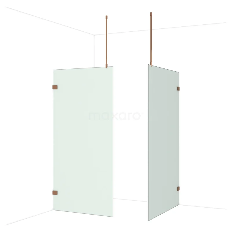 Diamond Walk-in shower | 120x100 cm Glanzend koper Frosted glass 2 fixed walls IDB1012927GKP