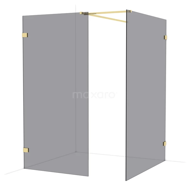 Diamond Inloopdouche | 140x100 cm Glanzend lichtgoud Rookglas 2 vaste wanden IDB1014521GLG