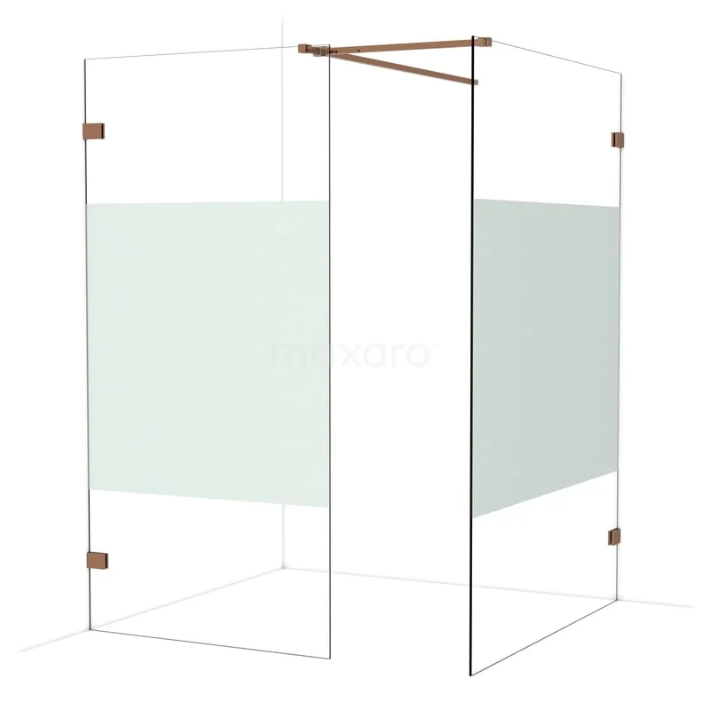 Diamond Inloopdouche | 140x100 cm Glanzend koper Helder met matte strook 2 vaste wanden IDB1014523GKP