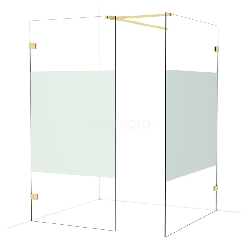 Diamond Inloopdouche | 140x100 cm Glanzend lichtgoud Helder met matte strook 2 vaste wanden IDB1014523GLG