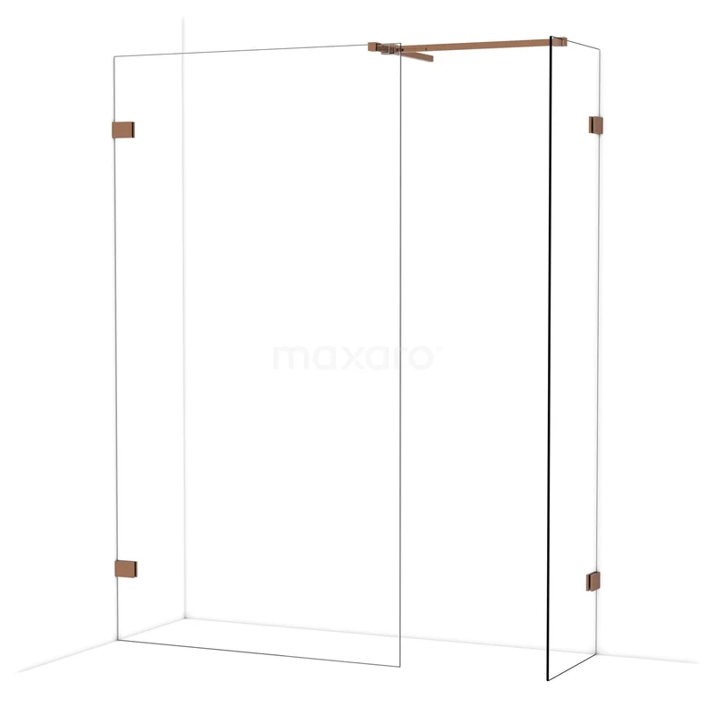 Diamond Inloopdouche | 110x50 cm Glanzend koper Helder glas 2 vaste wanden IDB1105520GKP