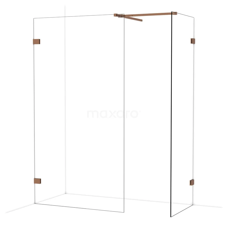 Diamond Walk-in shower | 110x70 cm Shiny copper Clear glass 2 fixed walls IDB1107520GKP Glazen douchewand met hoekopstelling, roestvrijstalen beslag en moderne afwerking, ideaal voor luxe badkamerontwerpen.