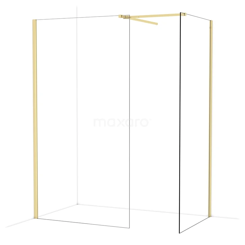 Diamond Walk-in shower | 110x90 cm Glossy light gold Clear glass 2 fixed walls IDB1109510GLG Inloopdouche met goudkleurig frame, glaswanden en modern design, perfect voor een luxe en stijlvolle badkamerinrichting.