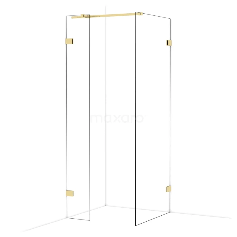 Diamond Walk-in shower | 80x30 cm Glossy light gold Clear glass 2 fixed walls IDB0308320GLG Glazen douchewand met goudkleurige scharnieren, modern ontwerp, ideaal voor een stijlvolle en luxe badkamer inrichting.