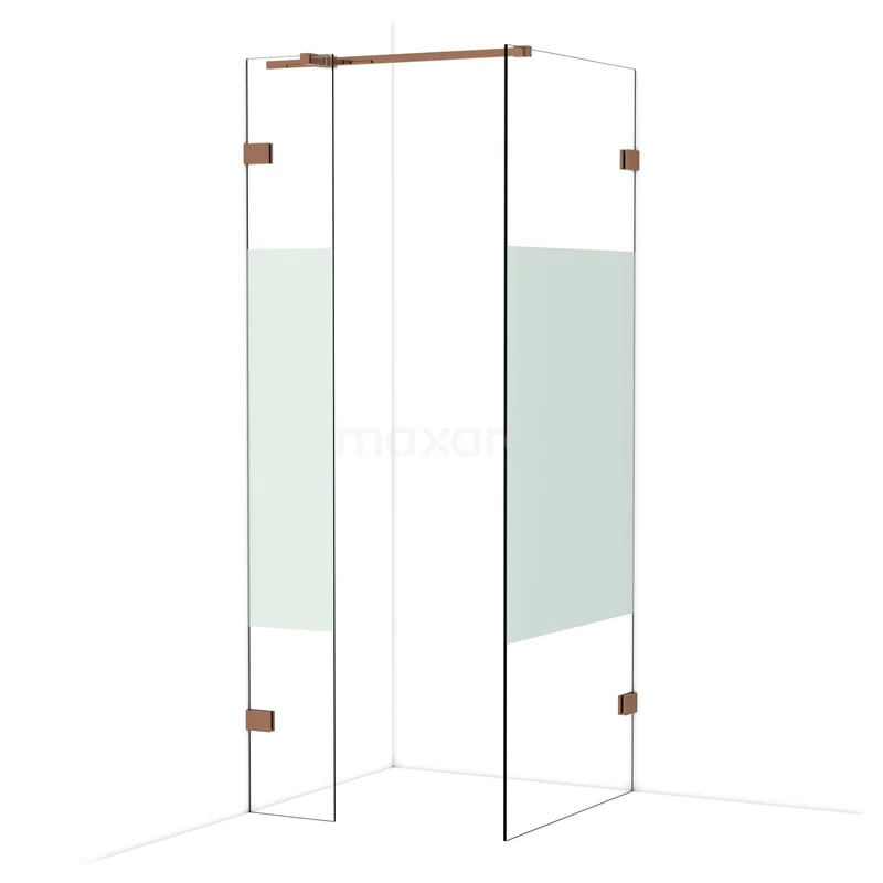 Diamond Inloopdouche | 80x30 cm Glanzend koper Helder met matte strook 2 vaste wanden IDB0308323GKP Diamond Inloopdouche | 80x30 cm Glanzend koper Helder met matte strook 2 vaste wanden IDB0308323GKP