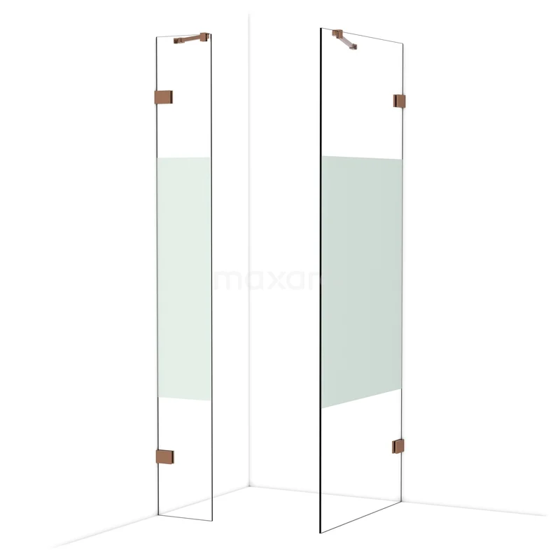 Diamond Inloopdouche | 80x30 cm Glanzend koper Helder met matte strook 2 vaste wanden IDB0308423GKP Diamond Inloopdouche | 80x30 cm Glanzend koper Helder met matte strook 2 vaste wanden IDB0308423GKP