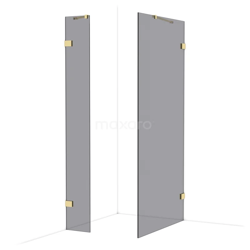 Begehbare Duschen IDB0310421GLG Graue Duschwand-Set mit Mattglas und goldenen Scharnieren, modernes Design ideal für eine luxuriöse Badezimmergestaltung.