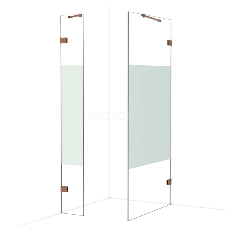 Diamond Walk-in shower | 100x30 cm Glanzend koper Clear with matt strip 2 fixed walls IDB0310423GKP Diamond Walk-in shower | 100x30 cm Glanzend koper Clear with matt strip 2 fixed walls IDB0310423GKP