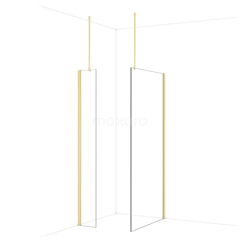 Begehbare Duschen IDB0310910GLG Minimalistische Duschwand mit Goldakzenten, Klarglas und weißem Rahmen, ideal für eine moderne Badezimmergestaltung.