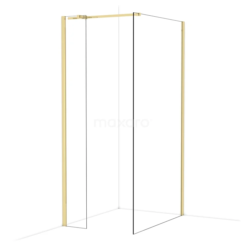 Diamond Walk-in shower | 110x30 cm Glossy light gold Clear glass 2 fixed walls IDB0311310GLG Goudkleurige douchewand met helder glas en strak frame, perfect voor een moderne badkamerinrichting.