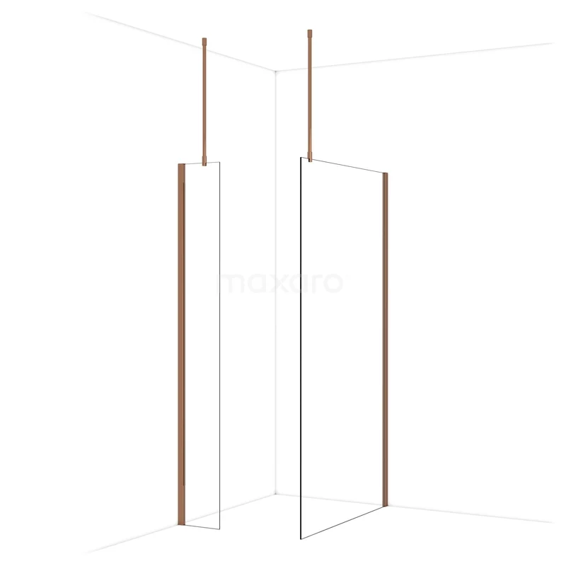 Diamond Walk-in shower | 110x30 cm Glanzend koper Clear glass 2 fixed walls IDB0311910GKP