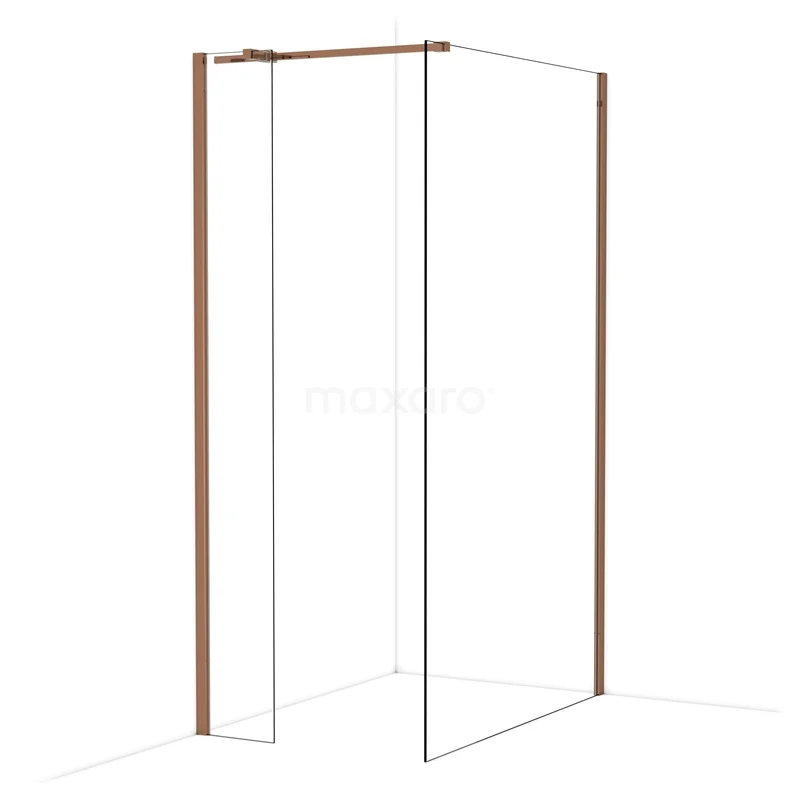 Diamond Walk-in shower | 120x30 cm Shiny copper Clear glass 2 fixed walls IDB0312310GKP Douchewand met hoekopstelling, helder glas en stijlvolle koperkleurige profielen, ideaal als moderne badkameroplossing.