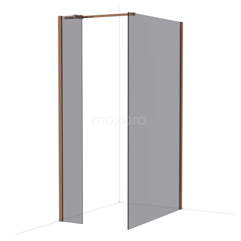 Diamond Walk-in shower | 120x30 cm Shiny copper Smoke glass 2 fixed walls IDB0312311GKP Douchewand met mat glas, koperkleurige profielen en hoekopstelling, ideaal voor een moderne badkamerinrichting.