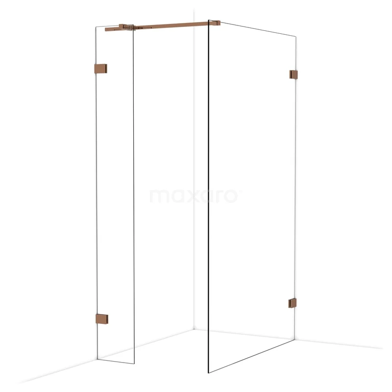 Diamond Inloopdouche | 120x30 cm Glanzend koper Helder glas 2 vaste wanden IDB0312320GKP