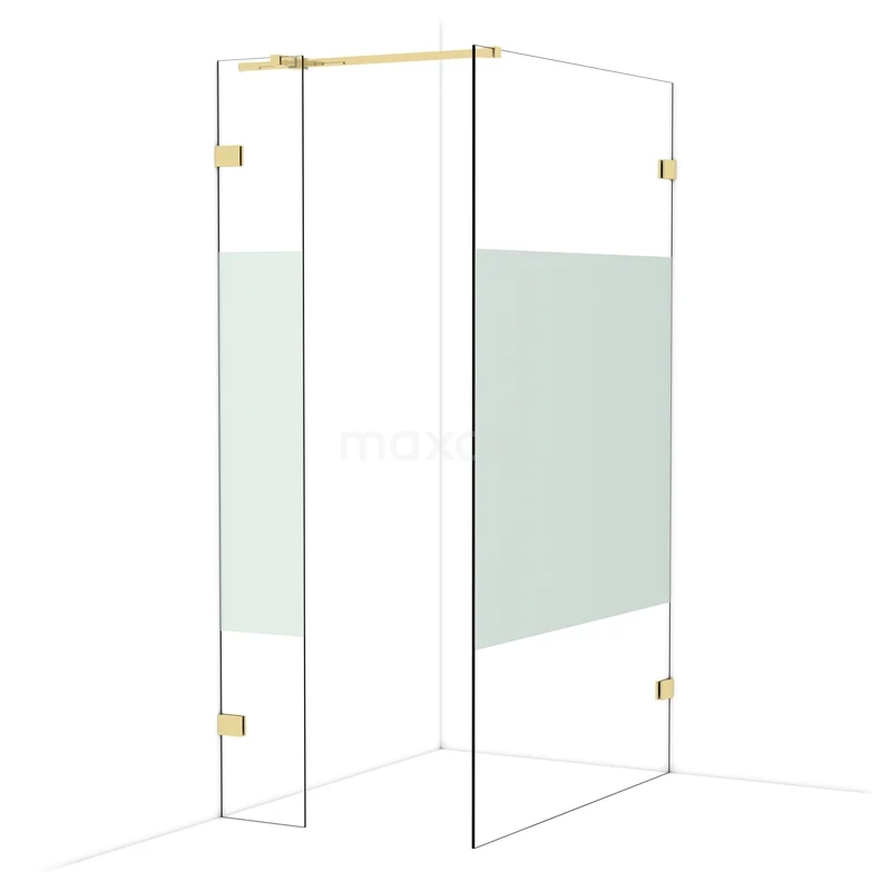 Diamond Walk-in shower | 120x30 cm Glanzend lichtgoud Clear with matt strip 2 fixed walls IDB0312323GLG