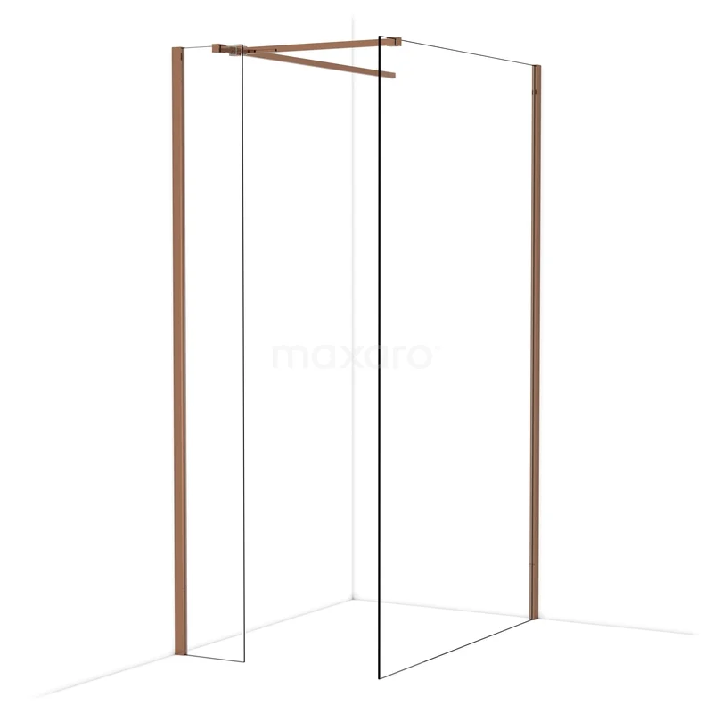 Diamond Inloopdouche | 120x30 cm Glanzend koper Helder glas 2 vaste wanden IDB0312510GKP