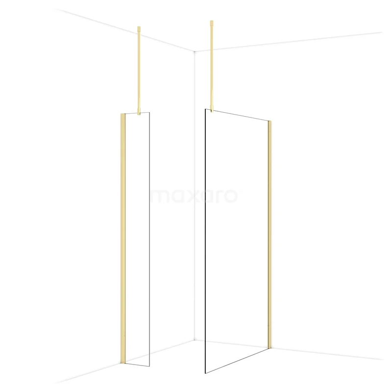 Diamond Walk-in shower | 120x30 cm Glossy light gold Clear glass 2 fixed walls IDB0312910GLG Glazen inloopdouche met goudkleurige profielen, modern design; perfecte toevoeging aan een stijlvolle badkamer.