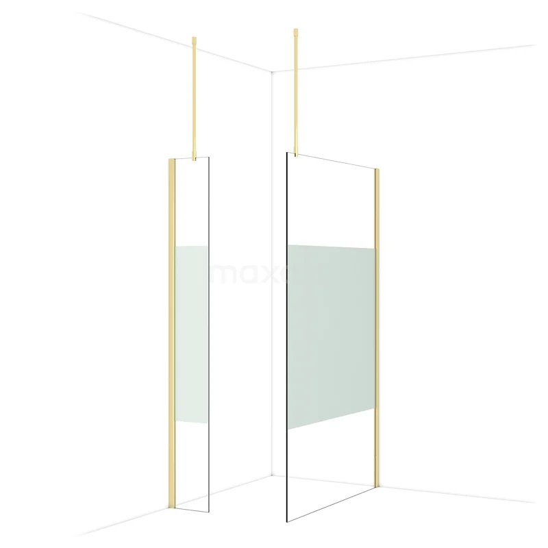 Diamond Walk-in shower | 120x30 cm Shiny light gold Clear with matt strip 2 fixed walls IDB0312913GLG Glass shower wall with gold-coloured profiles, modern design and matte finished panel for a stylish bathroom appearance.