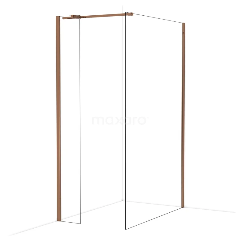 Diamond Walk-in shower | 130x30 cm Glanzend koper Clear glass 2 fixed walls IDB0313310GKP