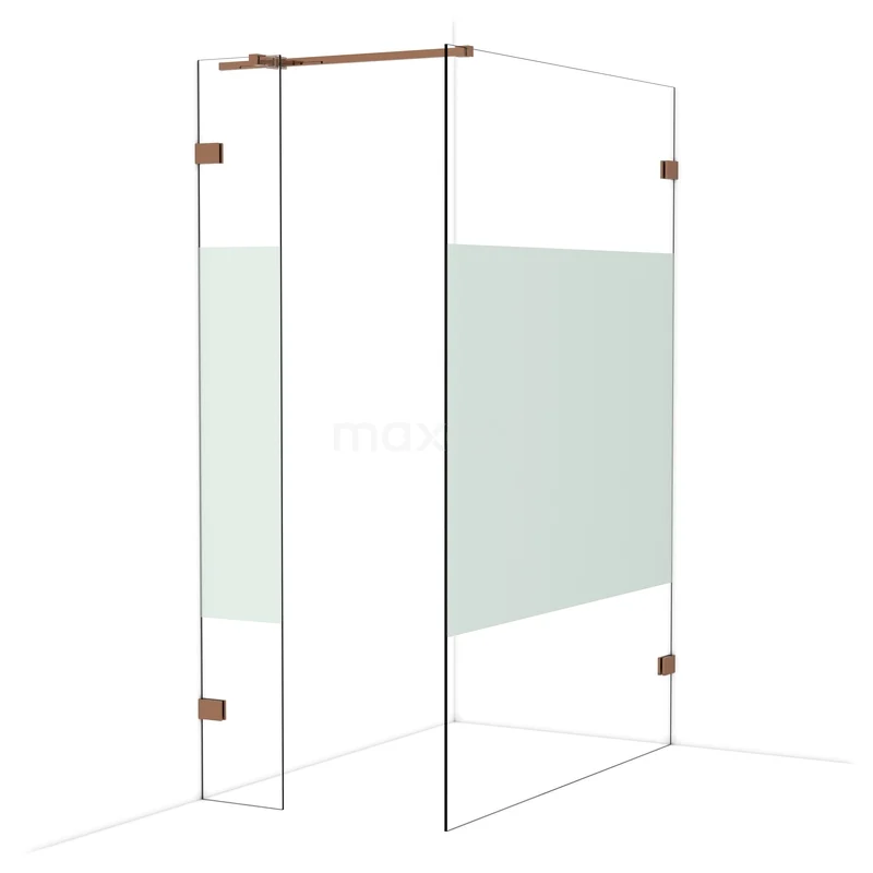 Diamond Inloopdouche | 140x30 cm Glanzend koper Helder met matte strook 2 vaste wanden IDB0314323GKP