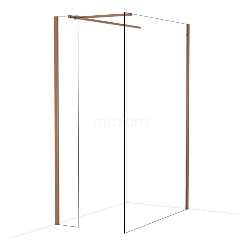 Diamond Inloopdouche | 140x30 cm Glanzend koper Helder glas 2 vaste wanden IDB0314510GKP