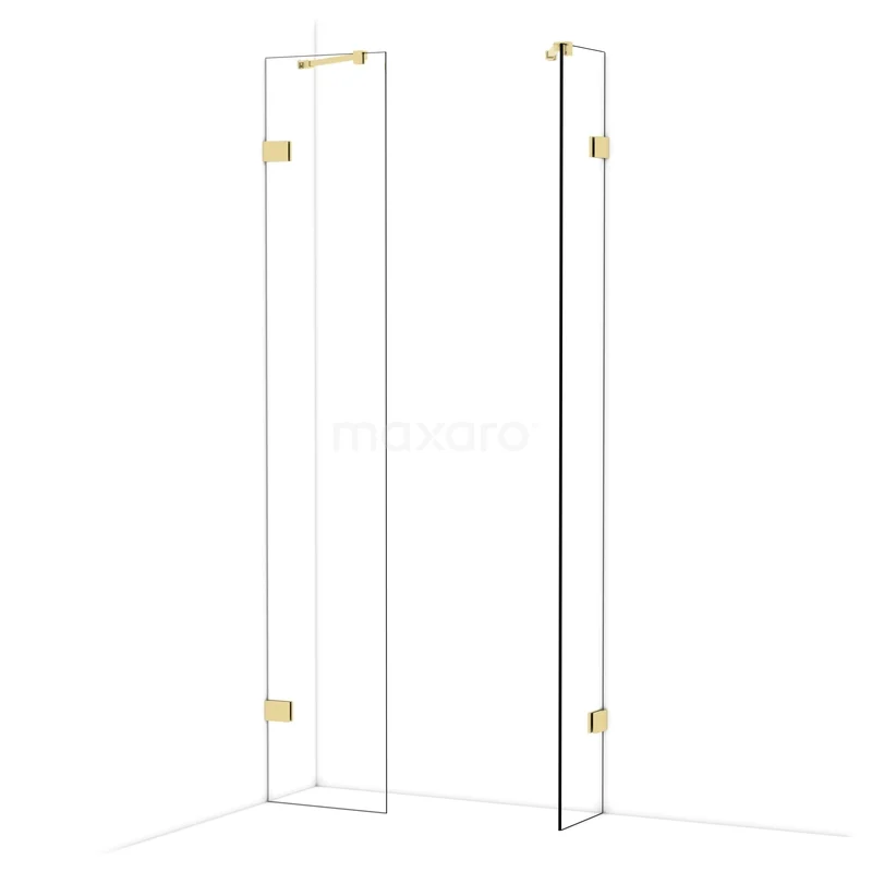 Diamond Inloopdouche | 40x30 cm Glanzend lichtgoud Helder glas 2 vaste wanden IDB0403420GLG