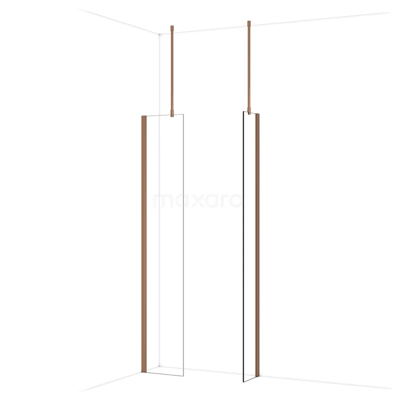 Diamond Inloopdouche | 40x30 cm Glanzend koper Helder glas 2 vaste wanden IDB0403910GKP