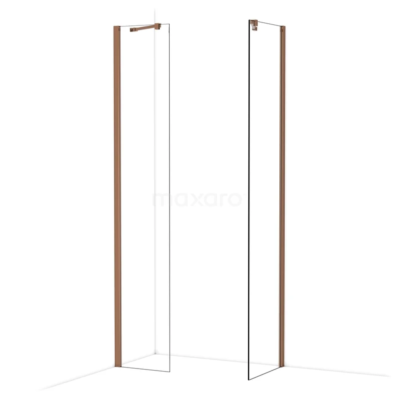 Diamond Walk-in shower | 50x40 cm Glanzend koper Clear glass 2 fixed walls IDB0405410GKP