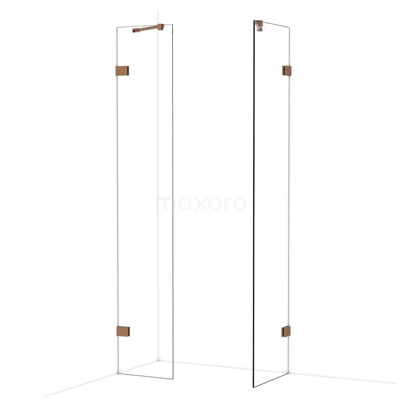 Begehbare Duschen IDB0405420GKP Glasene Duschwand mit kupferfarbenen Scharnieren, elegantes Design, ideal als stilvolle Ergänzung zu modernen Bädern.