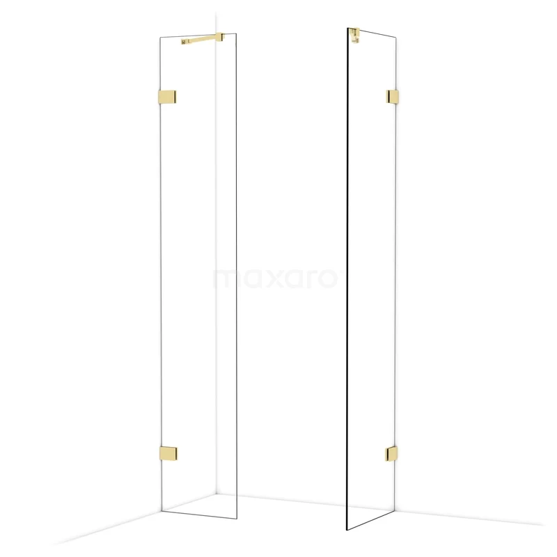 Begehbare Duschen IDB0405420GLG Klares Glas Duschwand mit goldfarbenen Scharnieren, moderner Badezimmerstil, geeignet für luxuriöse Duschinstallationen.