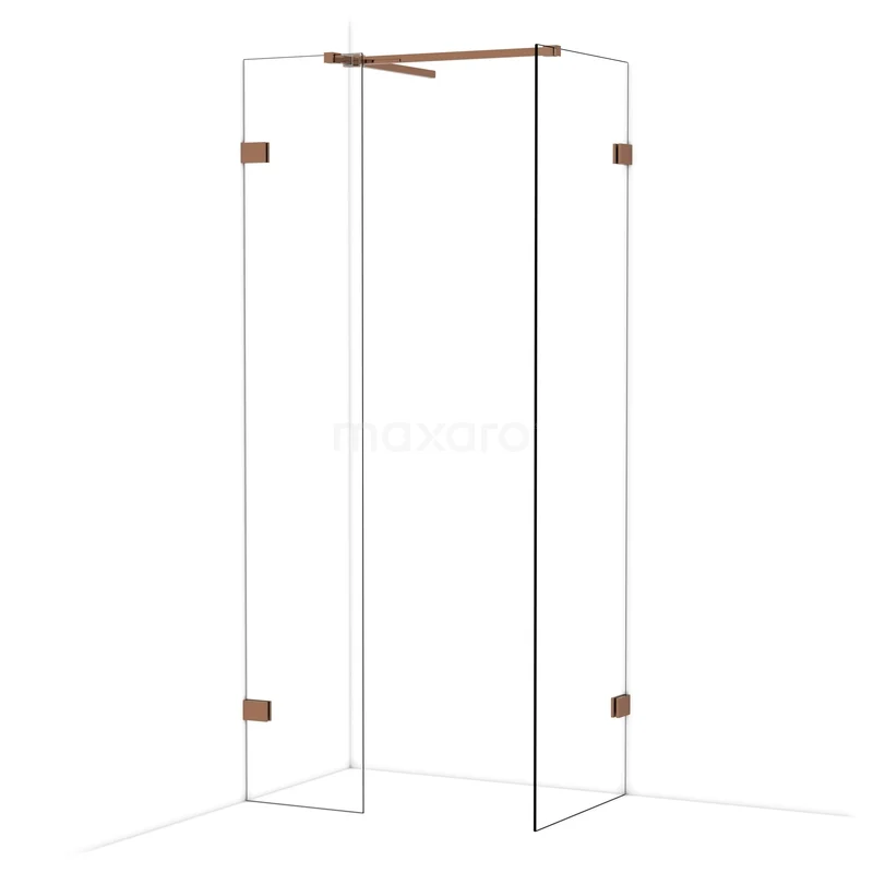 Diamond Walk-in shower | 60x40 cm Glanzend koper Clear glass 2 fixed walls IDB0406520GKP