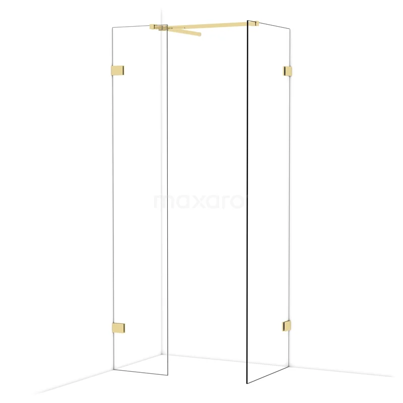 Diamond Walk-in shower | 60x40 cm Glanzend lichtgoud Clear glass 2 fixed walls IDB0406520GLG