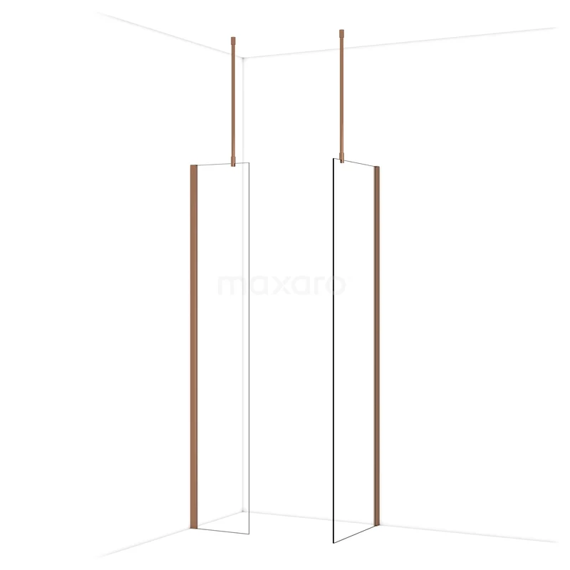 Diamond Walk-in shower | 60x40 cm Glanzend koper Clear glass 2 fixed walls IDB0406910GKP