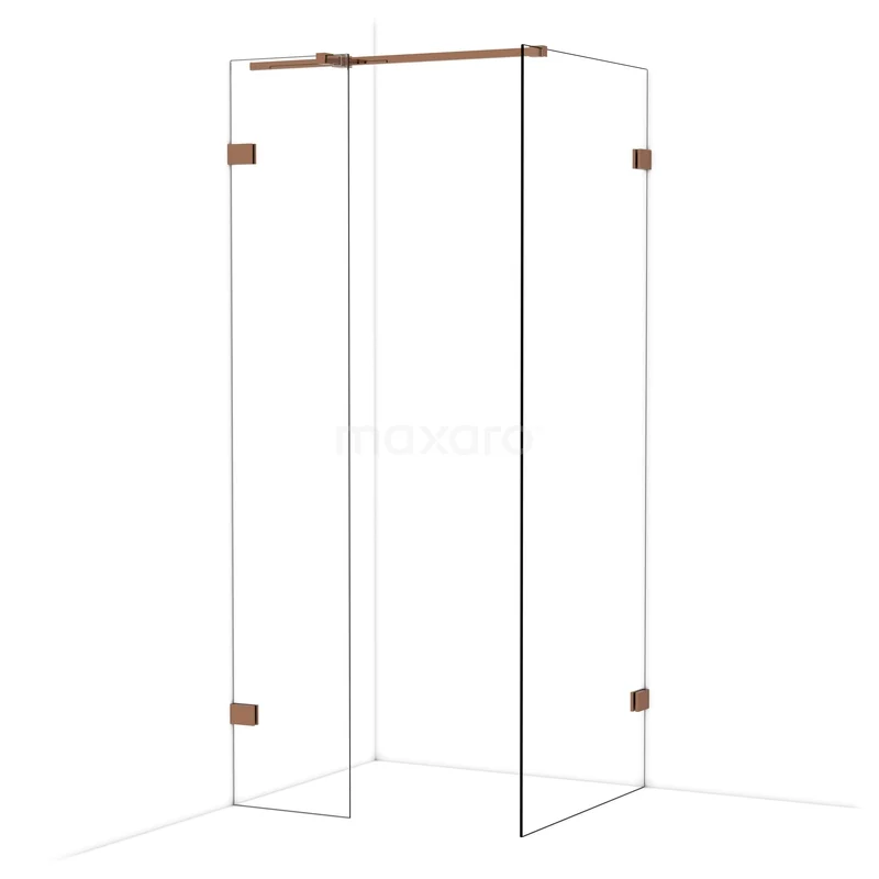 Diamond Walk-in shower | 80x40 cm Glanzend koper Clear glass 2 fixed walls IDB0408320GKP