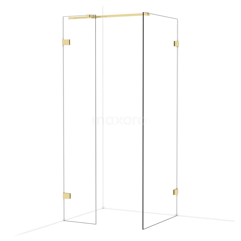 Diamond Walk-in shower | 80x40 cm Glanzend lichtgoud Clear glass 2 fixed walls IDB0408320GLG