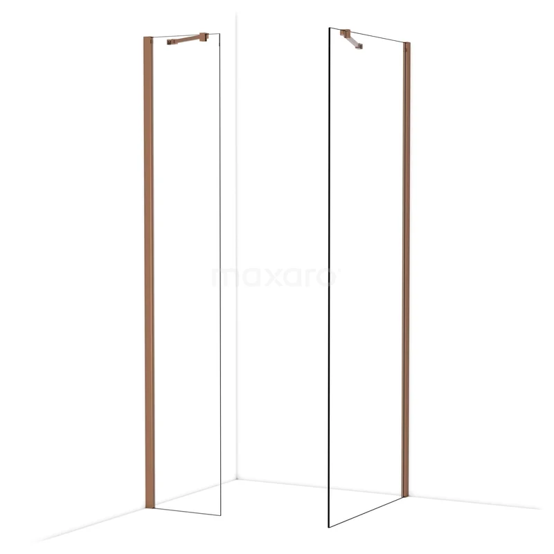 Diamond Walk-in shower | 80x40 cm Glanzend koper Clear glass 2 fixed walls IDB0408410GKP