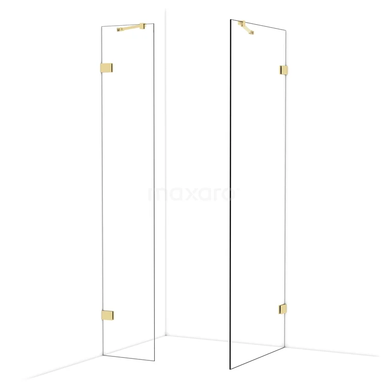 Diamond Inloopdouche | 80x40 cm Glanzend lichtgoud Helder glas 2 vaste wanden IDB0408420GLG