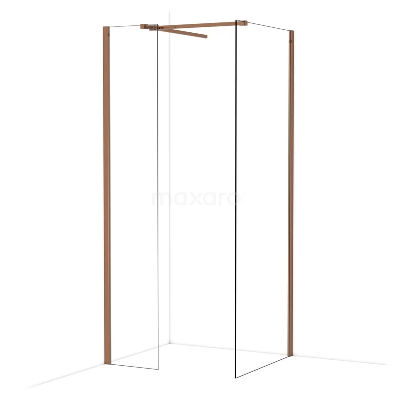 Diamond Walk-in shower | 80x40 cm Shiny copper Clear glass 2 fixed walls IDB0408510GKP Douchewand met minimalistisch design, transparant glas en koperkleurige profielen, ideaal voor een moderne badkamerstijl.