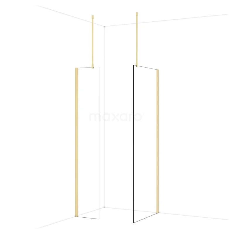 Begehbare Duschen IDB0408910GLG Moderne Duschwand in Klarglas mit goldfarbenem Rahmen, ideal für einen luxuriösen Badezimmerstil.