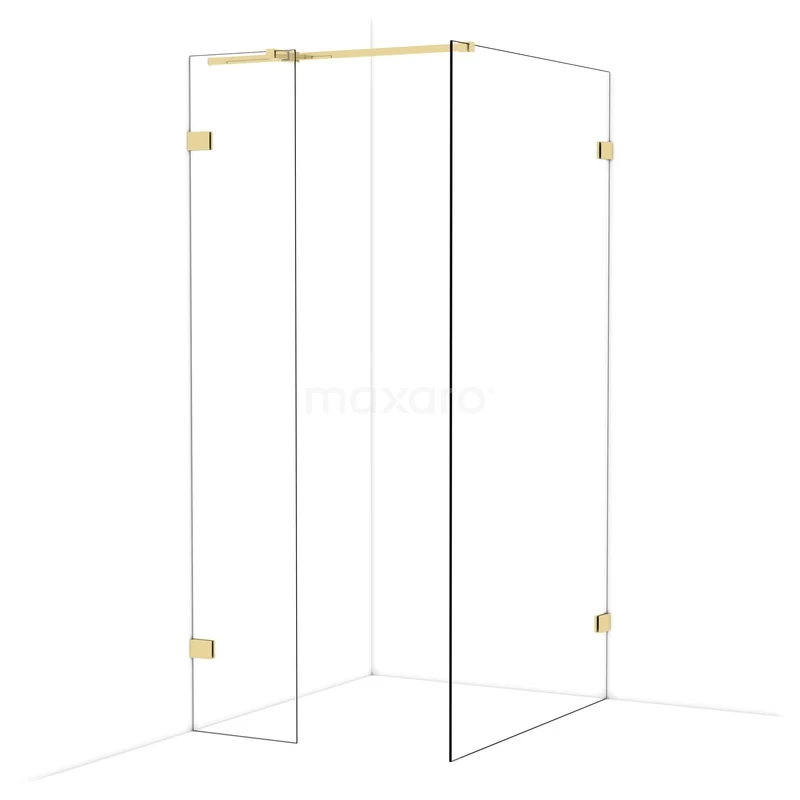Diamond Walk-in shower | 110x40 cm Glanzend lichtgoud Clear glass 2 fixed walls IDB0411320GLG