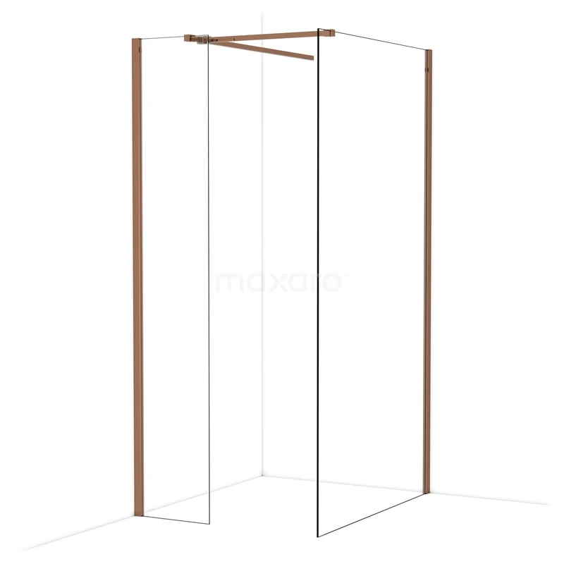 Diamond Walk-in shower | 110x40 cm Glanzend koper Clear glass 2 fixed walls IDB0411510GKP