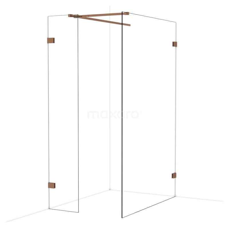 Begehbare Duschen IDB0413520GKP Glas Duschwand mit kupferfarbenen Akzenten, modernes Design, perfekt für einen luxuriösen Badezimmerstil.