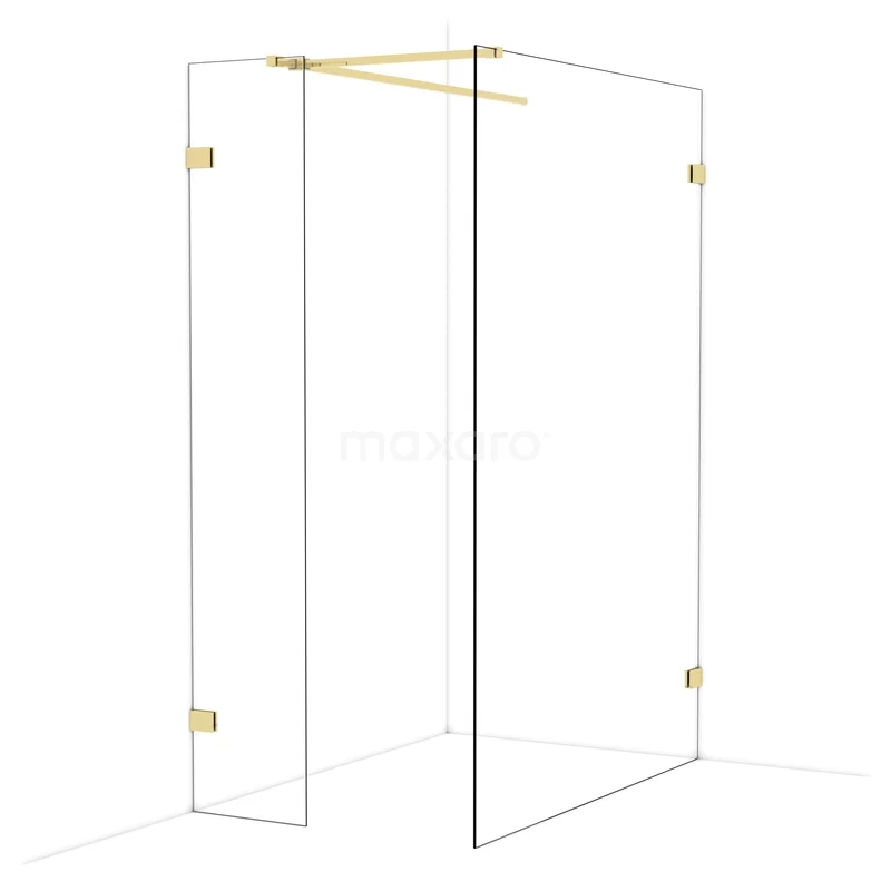 Begehbare Duschen IDB0414520GLG Glasene Duschwand mit goldenen Beschlägen, Eckmodell mit klarem Design für einen luxuriösen Badezimmerstil.