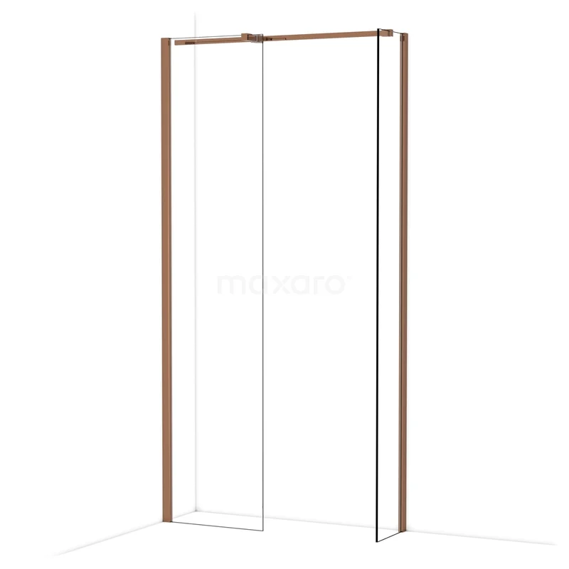 Begehbare Duschen IDB0503310GKP Duschwand mit kupferfarbenem Rahmen, Glasplatte und Eckeinsteig, elegantes Design für moderne Badezimmergestaltung.