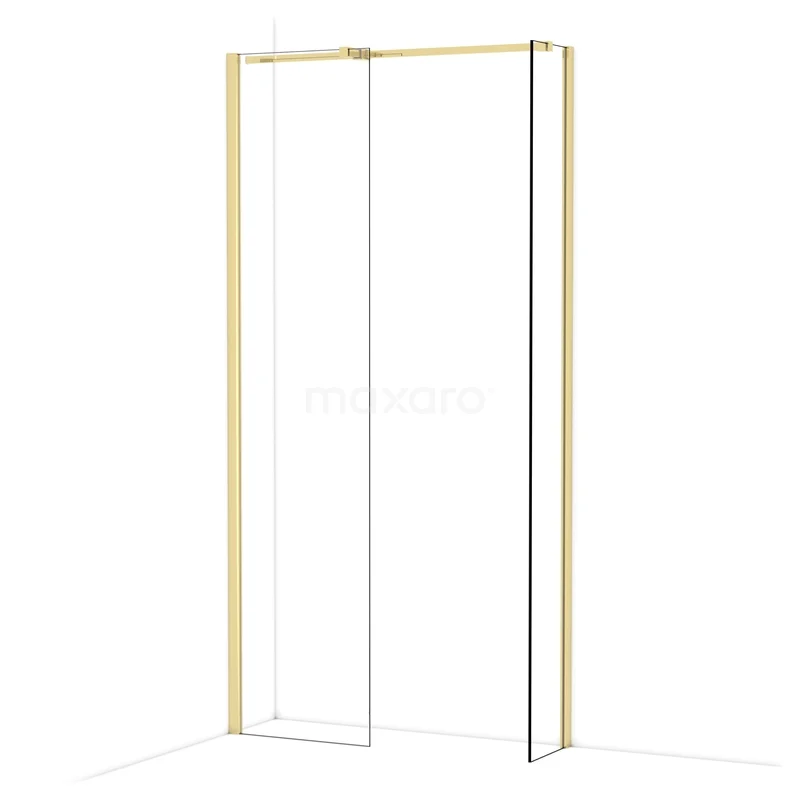 Diamond Walk-in shower | 50x30 cm Glanzend lichtgoud Clear glass 2 fixed walls IDB0503310GLG